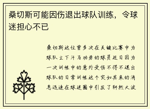 桑切斯可能因伤退出球队训练，令球迷担心不已