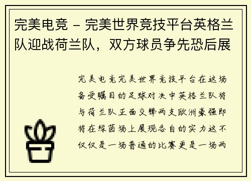 完美电竞 - 完美世界竞技平台英格兰队迎战荷兰队，双方球员争先恐后展现实力