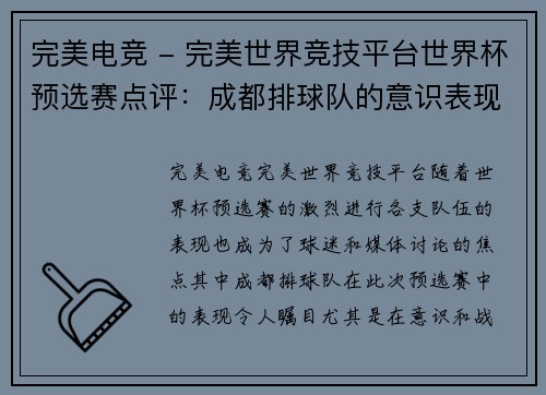 完美电竞 - 完美世界竞技平台世界杯预选赛点评：成都排球队的意识表现