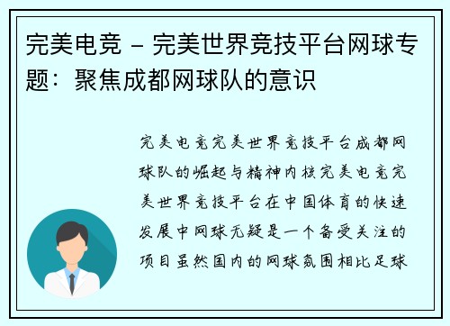 完美电竞 - 完美世界竞技平台网球专题：聚焦成都网球队的意识