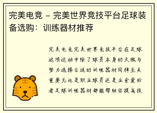 完美电竞 - 完美世界竞技平台足球装备选购：训练器材推荐